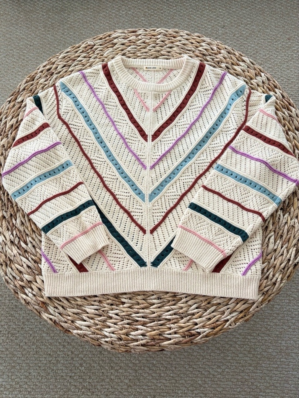 Marine Layer Brooke Chevron Stripe Open Stitch Sweater XL - Picture 6 of 16